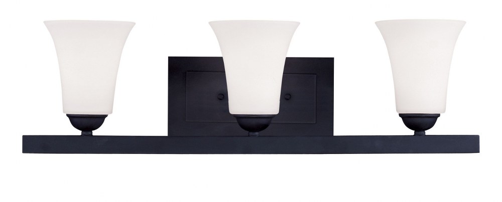 Livex Lighting-6493-04-Ridgedale - 3 Light Bath Vanity in Ridgedale Style - 25.25 Inches wide by 7 Inches high   Black Finish with Satin Opal White Glass