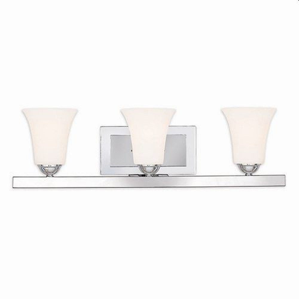 Livex Lighting-6493-05-Ridgedale - 3 Light Bath Vanity in Ridgedale Style - 25.25 Inches wide by 7 Inches high Polished Chrome Brushed Nickel Finish with Satin Opal White Glass