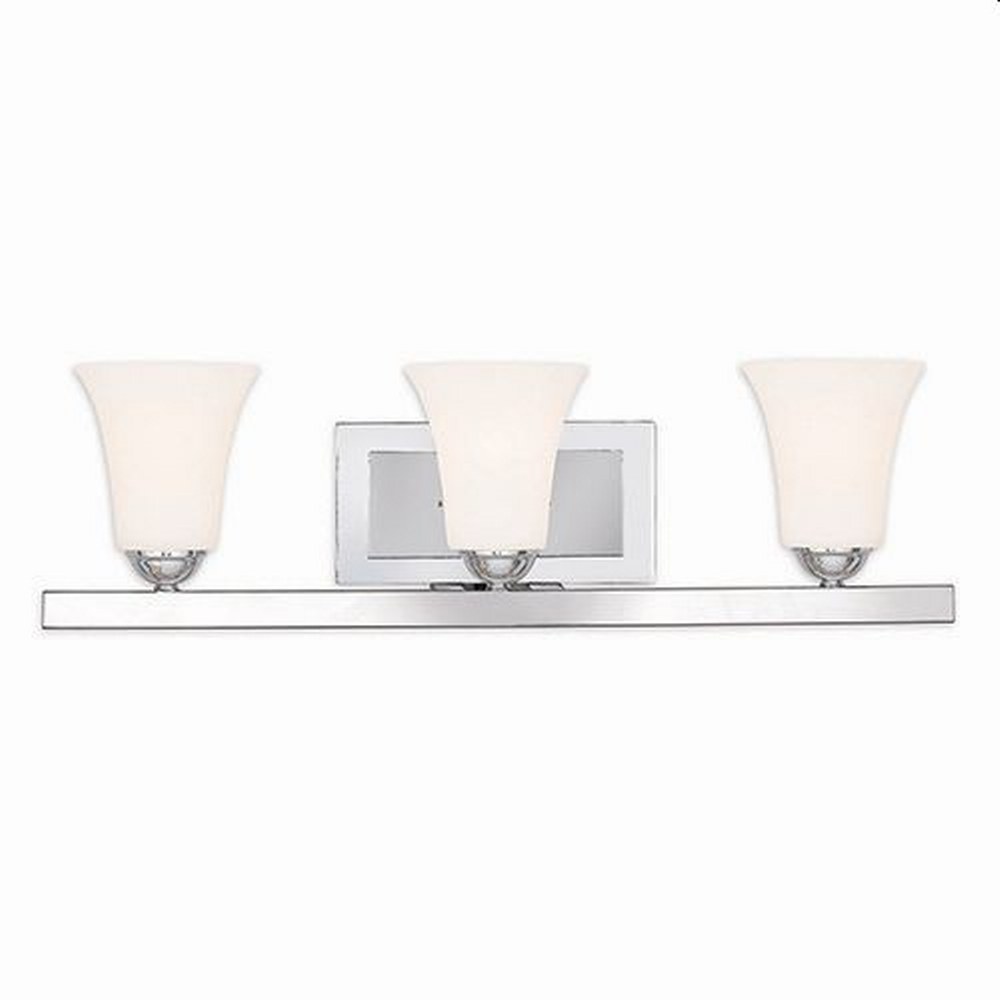 Livex Lighting-6493-05-Ridgedale - 3 Light Bath Vanity in Ridgedale Style - 25.25 Inches wide by 7 Inches high Polished Chrome  Brushed Nickel Finish with Satin Opal White Glass