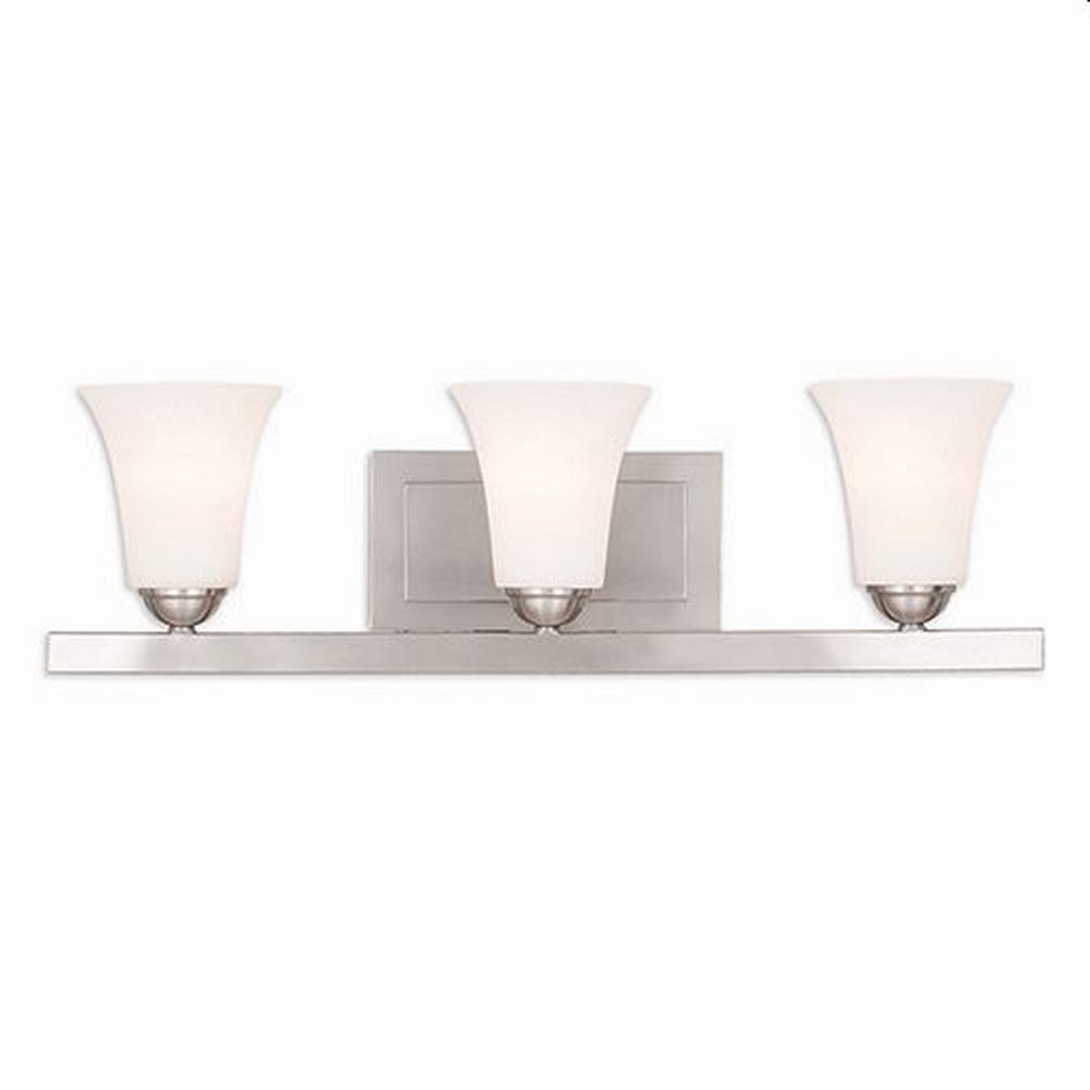 Livex Lighting-6493-91-Ridgedale - 3 Light Bath Vanity in Ridgedale Style - 25.25 Inches wide by 7 Inches high Brushed Nickel Brushed Nickel Finish with Satin Opal White Glass