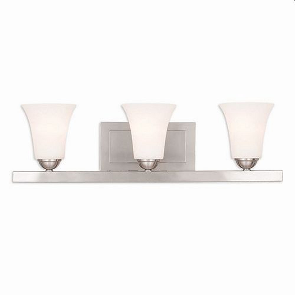 Livex Lighting-6493-91-Ridgedale - 3 Light Bath Vanity in Ridgedale Style - 25.25 Inches wide by 7 Inches high Brushed Nickel  Brushed Nickel Finish with Satin Opal White Glass