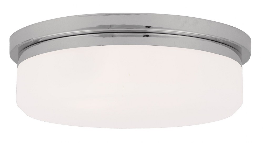 Livex Lighting-7393-05-Stratus - 3 Light Flush Mount in Stratus Style - 15.5 Inches wide by 4.5 Inches high Polished Chrome  Brushed Nickel Finish with Satin White Glass