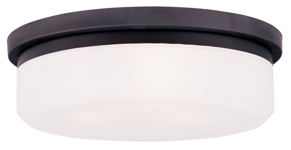 Livex Lighting-7393-07-Stratus - 3 Light Flush Mount in Stratus Style - 15.5 Inches wide by 4.5 Inches high Bronze  Brushed Nickel Finish with Satin White Glass