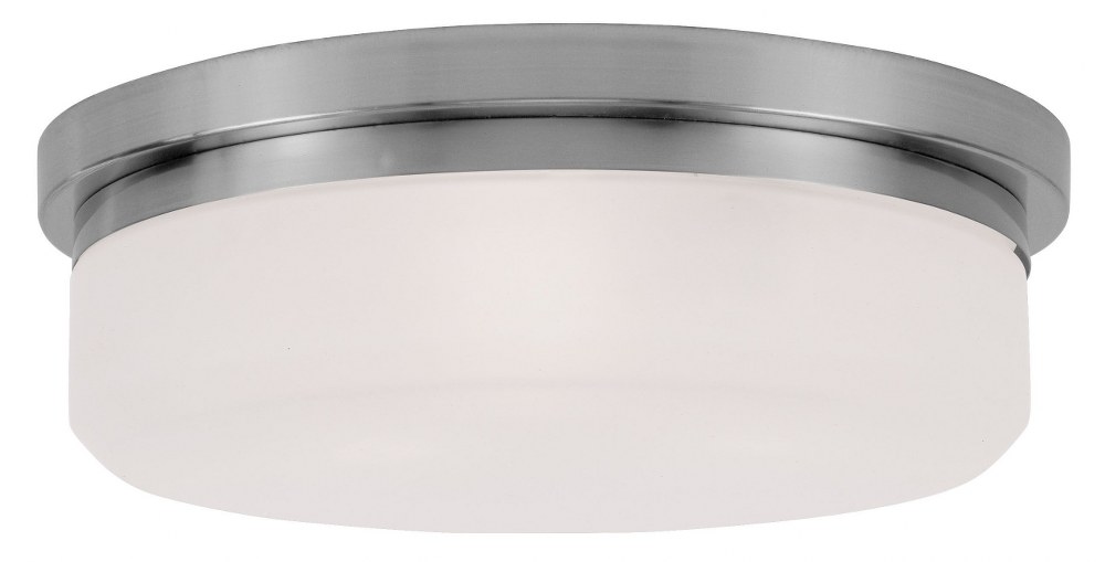 Livex Lighting-7393-91-Stratus - 3 Light Flush Mount in Stratus Style - 15.5 Inches wide by 4.5 Inches high Brushed Nickel  Brushed Nickel Finish with Satin White Glass