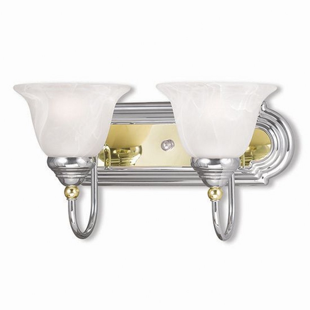 Livex Lighting-1002-52-Belmont - 2 Light Bath Vanity in Belmont Style - 14 Inches wide by 8.5 Inches high Polished Chrome  Polished Chrome/Polished Brass Finish with White Alabaster Glass