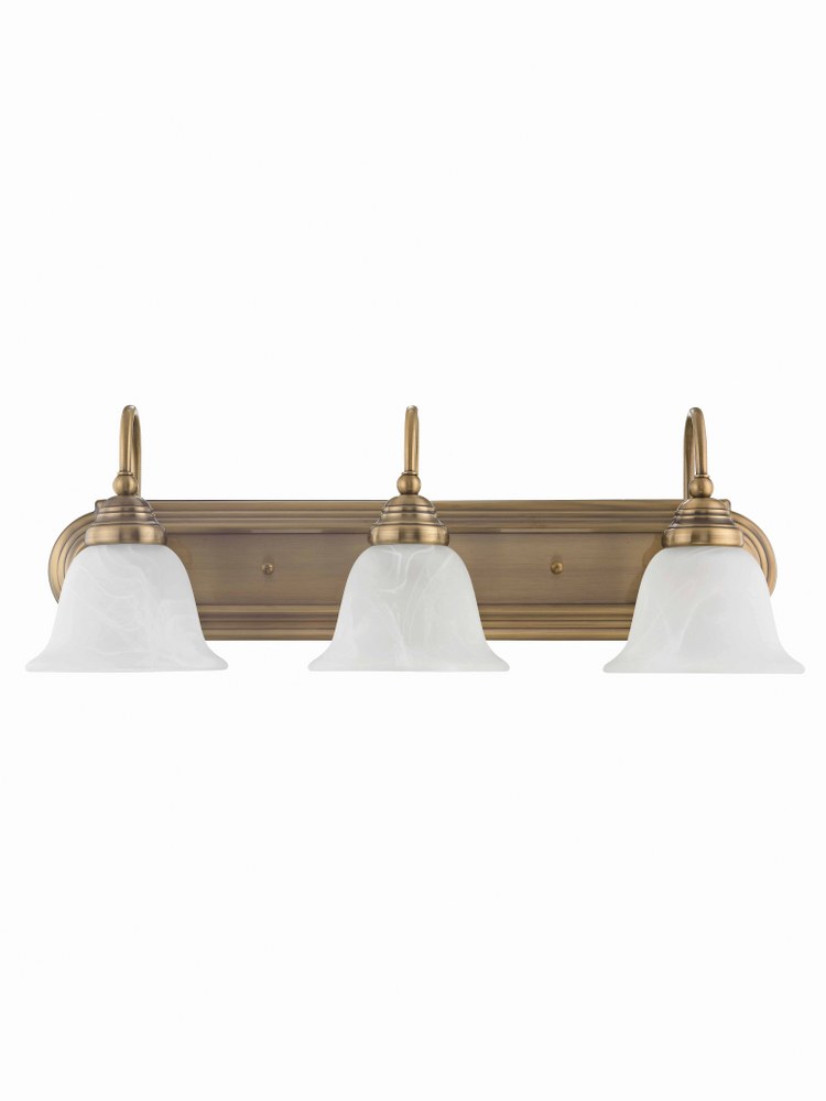 Livex Lighting-1003-01-Belmont - 3 Light Bath Vanity in Belmont Style - 24 Inches wide by 8.5 Inches high Antique Brass Brushed Nickel/Polished Chrome Finish with White Alabaster Glass