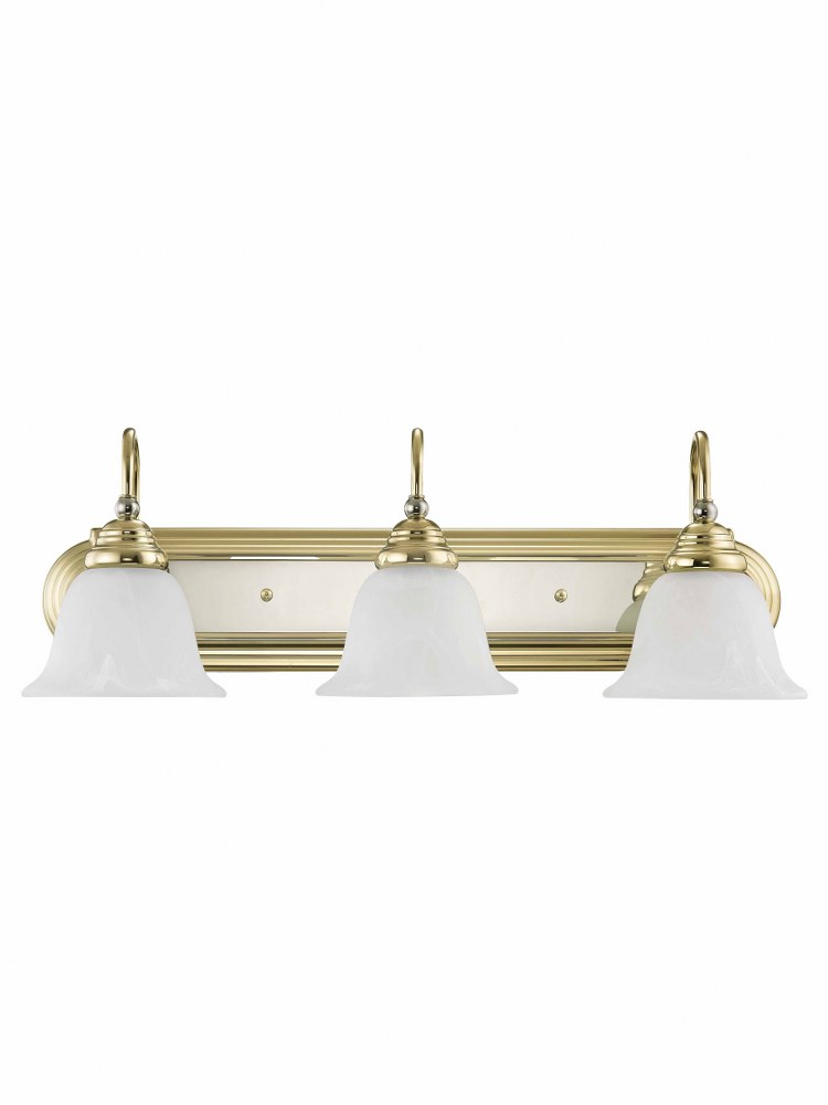 Livex Lighting-1003-25-Belmont - 3 Light Bath Vanity in Belmont Style - 24 Inches wide by 8.5 Inches high Polished Brass Brushed Nickel/Polished Chrome Finish with White Alabaster Glass