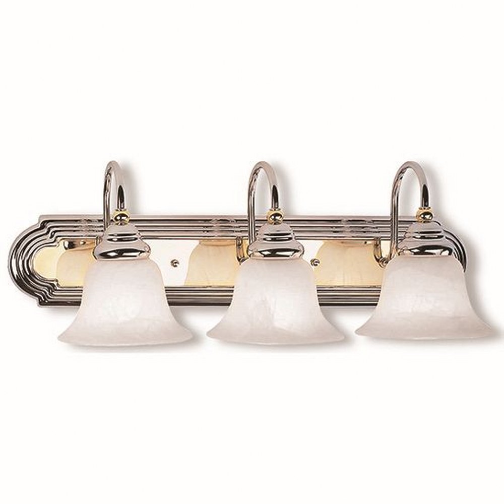 Livex Lighting-1003-52-Belmont - 3 Light Bath Vanity in Belmont Style - 24 Inches wide by 8.5 Inches high Polished Chrome Brushed Nickel/Polished Chrome Finish with White Alabaster Glass