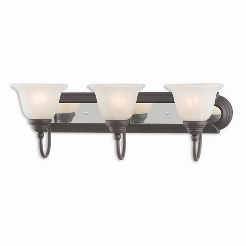 Livex Lighting-1003-75-Belmont - 3 Light Bath Vanity in Belmont Style - 24 Inches wide by 8.5 Inches high Bronze Brushed Nickel/Polished Chrome Finish with White Alabaster Glass