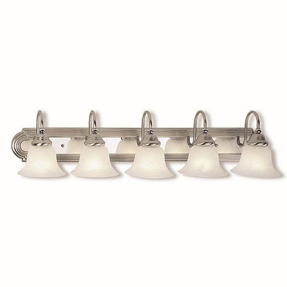 Livex Lighting-1005-95-Belmont - 5 Light Bath Vanity in Belmont Style - 36 Inches wide by 8.5 Inches high Brushed Nickel Brushed Nickel/Polished Chrome Finish with White Alabaster Glass