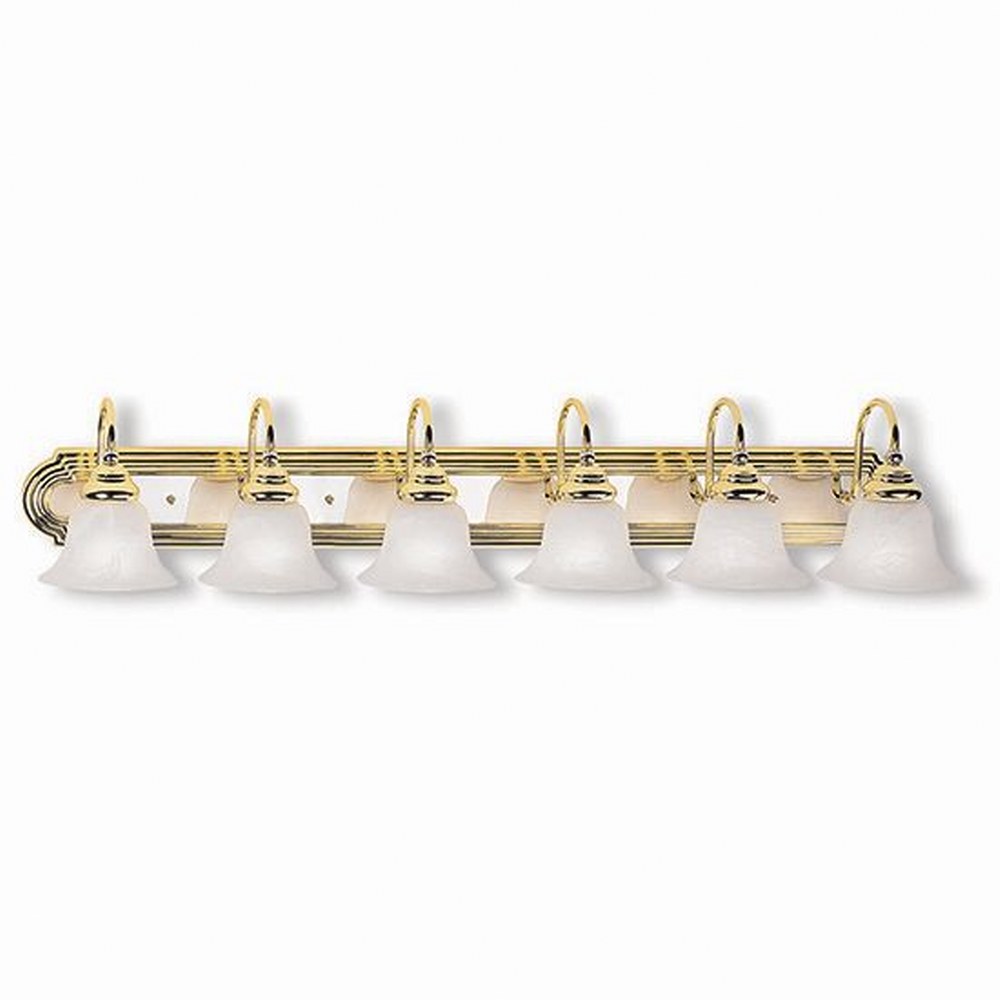 Livex Lighting-1006-25-Belmont - 6 Light Bath Vanity in Belmont Style - 48 Inches wide by 8.5 Inches high Polished Brass Polished Chrome/Polished Brass Finish with White Alabaster Glass