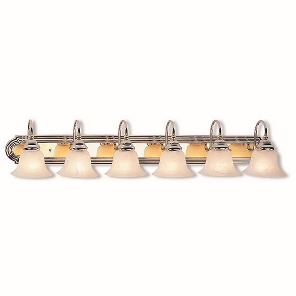 Livex Lighting-1006-52-Belmont - 6 Light Bath Vanity in Belmont Style - 48 Inches wide by 8.5 Inches high Polished Chrome  Polished Chrome/Polished Brass Finish with White Alabaster Glass