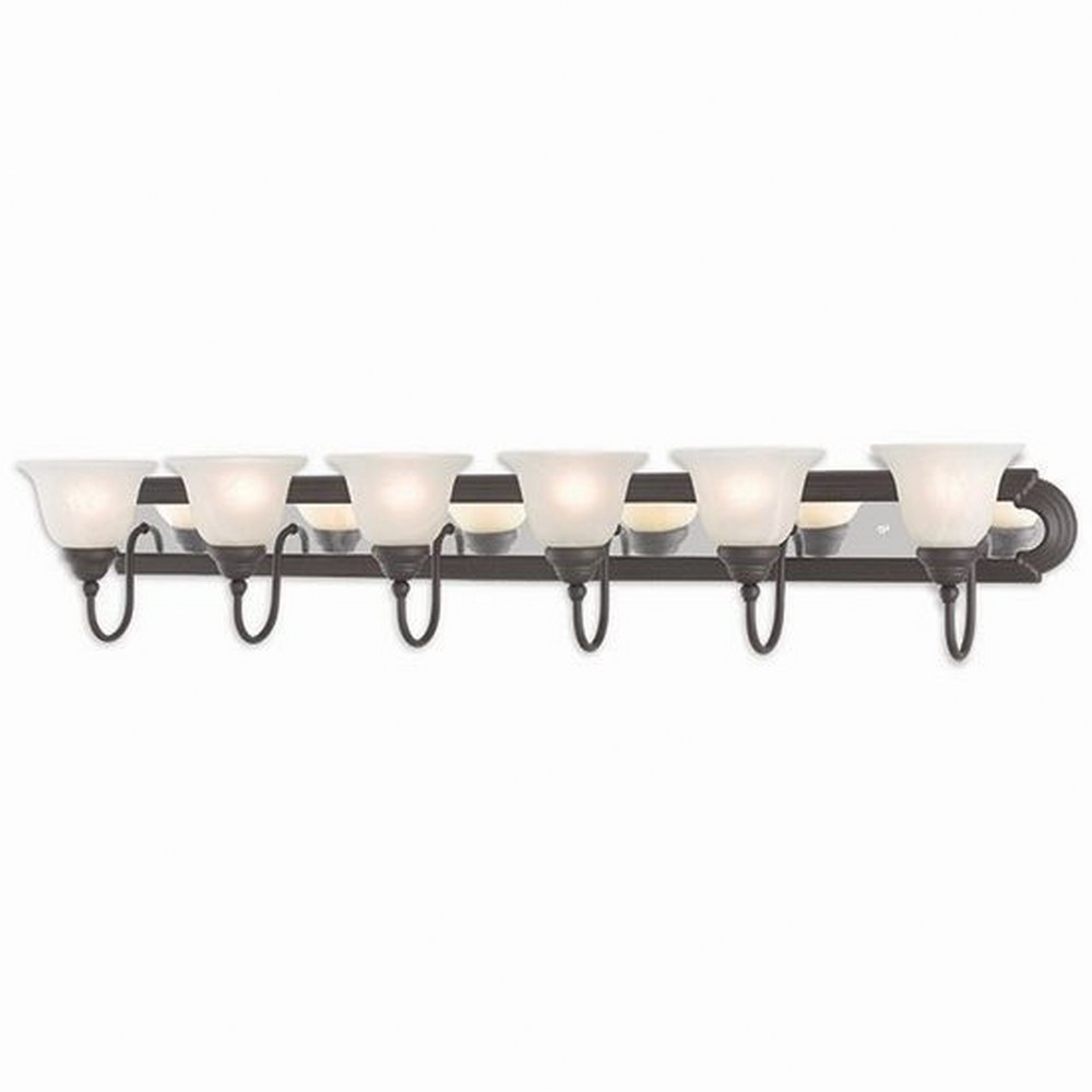 Livex Lighting-1006-75-Belmont - 6 Light Bath Vanity in Belmont Style - 48 Inches wide by 8.5 Inches high Bronze Polished Chrome/Polished Brass Finish with White Alabaster Glass