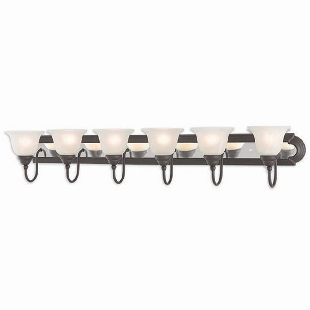 Livex Lighting-1006-75-Belmont - 6 Light Bath Vanity in Belmont Style - 48 Inches wide by 8.5 Inches high Bronze  Polished Chrome/Polished Brass Finish with White Alabaster Glass