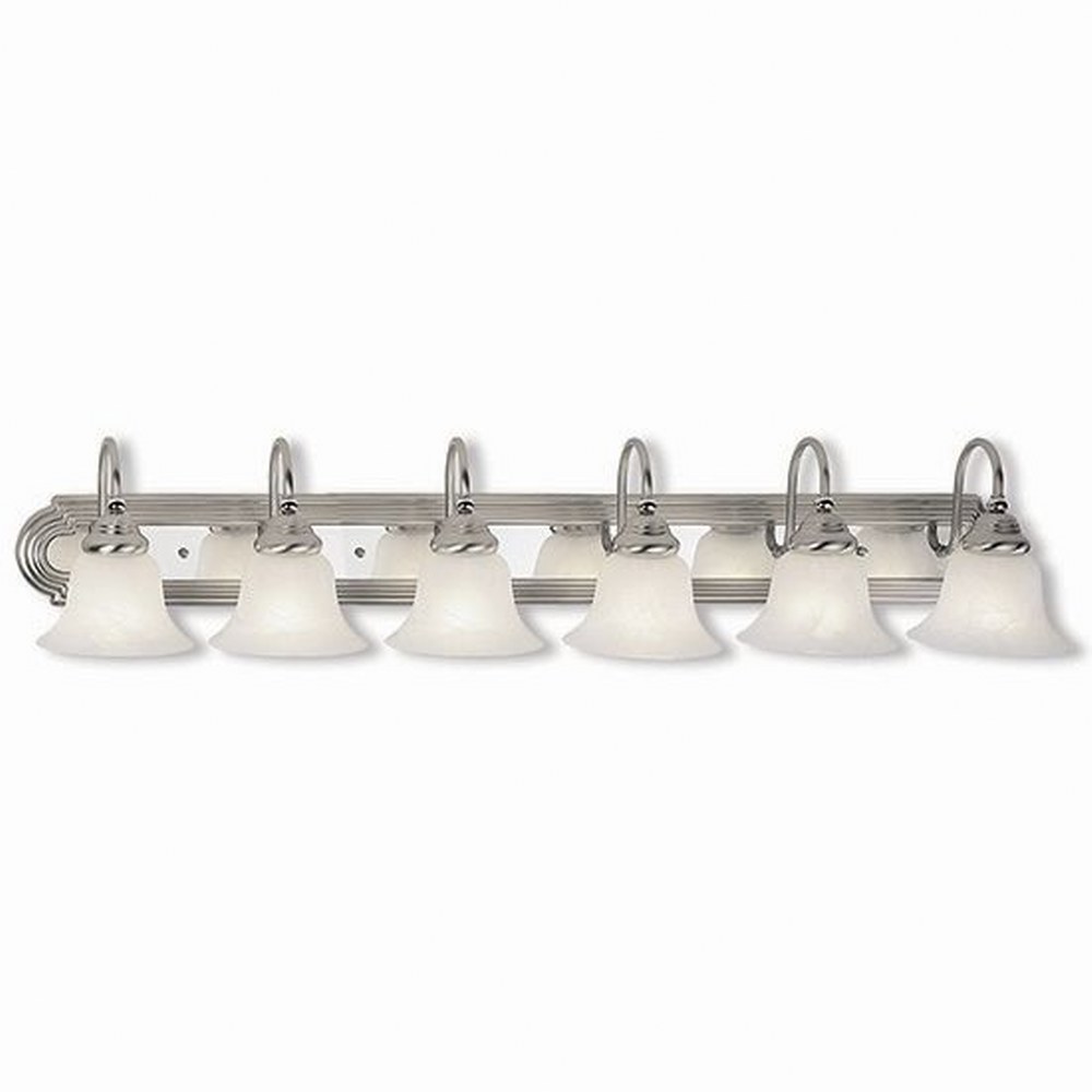 Livex Lighting-1006-95-Belmont - 6 Light Bath Vanity in Belmont Style - 48 Inches wide by 8.5 Inches high Brushed Nickel Polished Chrome/Polished Brass Finish with White Alabaster Glass