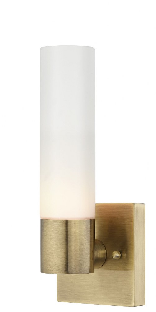 Livex Lighting-10101-01-Aero - 1 Light ADA Wall Sconce In Contemporary Style-11.25 Inches Tall and 4.5 Inches Wide Antique Brass Brushed Nickel Finish with Satin Opal White Twist Lock Glass