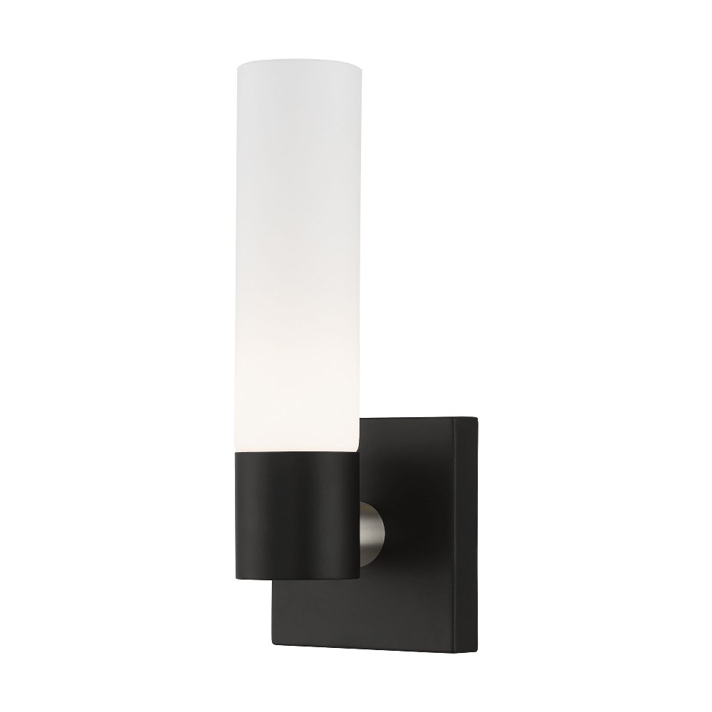 Livex Lighting-10101-04-Aero - 1 Light ADA Wall Sconce In Contemporary Style-11.25 Inches Tall and 4.5 Inches Wide Black Brushed Nickel Finish with Satin Opal White Twist Lock Glass