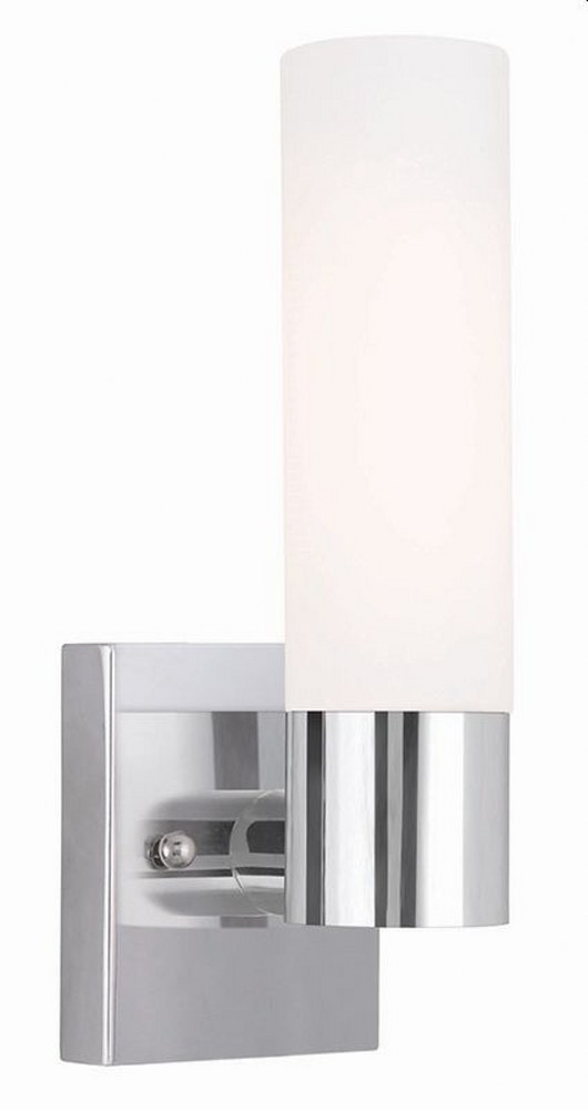 Livex Lighting-10101-05-Aero - 1 Light ADA Wall Sconce In Contemporary Style-11.25 Inches Tall and 4.5 Inches Wide Polished Chrome Brushed Nickel Finish with Satin Opal White Twist Lock Glass