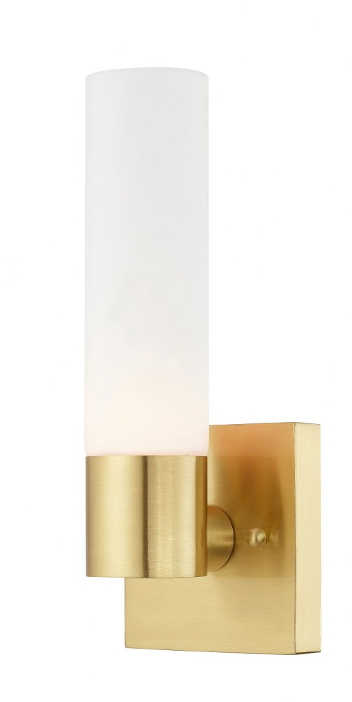 Livex Lighting-10101-12-Aero - 1 Light ADA Wall Sconce In Contemporary Style-11.25 Inches Tall and 4.5 Inches Wide Satin Brass Brushed Nickel Finish with Satin Opal White Twist Lock Glass