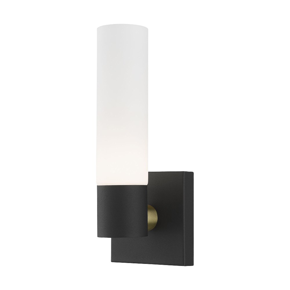 Livex Lighting-10101-14-Aero - 1 Light ADA Wall Sconce In Contemporary Style-11.25 Inches Tall and 4.5 Inches Wide Textured Black Brushed Nickel Finish with Satin Opal White Twist Lock Glass