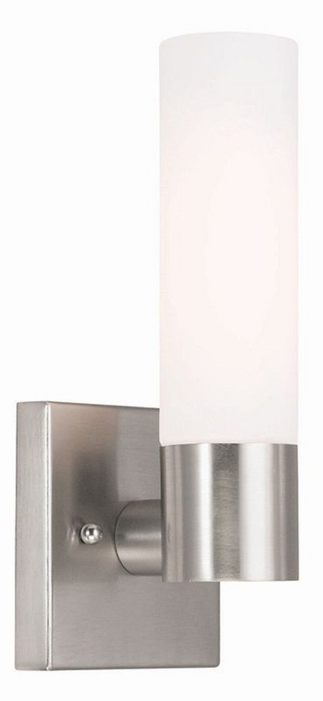 Livex Lighting-10101-91-Aero - 1 Light ADA Wall Sconce In Contemporary Style-11.25 Inches Tall and 4.5 Inches Wide Brushed Nickel Brushed Nickel Finish with Satin Opal White Twist Lock Glass