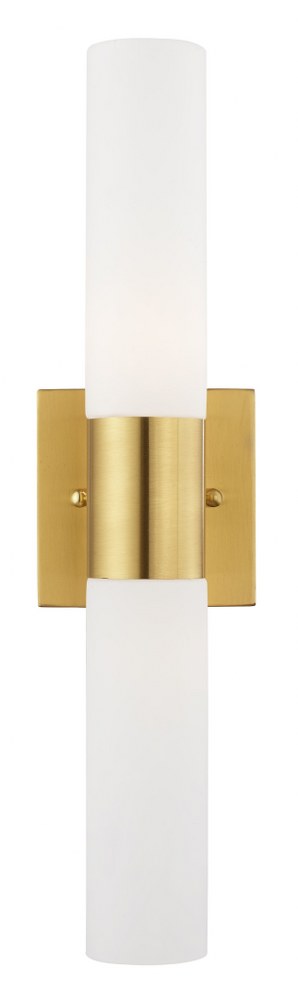 Livex Lighting-10102-12-Aero - 2 Light ADA Bath Vanity In Nautical Style-17.75 Inches Tall and 4.5 Inches Wide Satin Brass Brushed Nickel Finish with Satin Opal White Twist Lock Glass