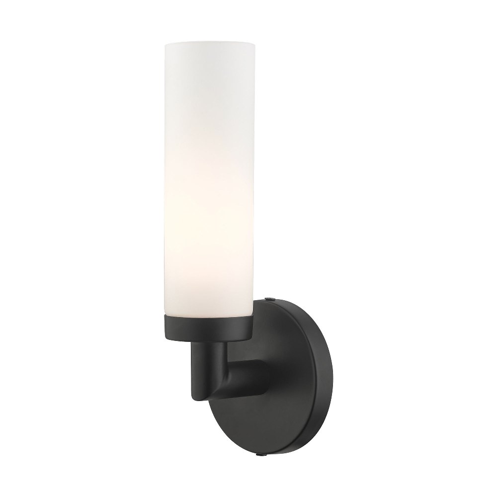 Livex Lighting-10103-04-Aero - 1 Light ADA Wall Sconce in Aero Style - 4.5 Inches wide by 11 Inches high Black Black Finish with Satin Opal White Glass