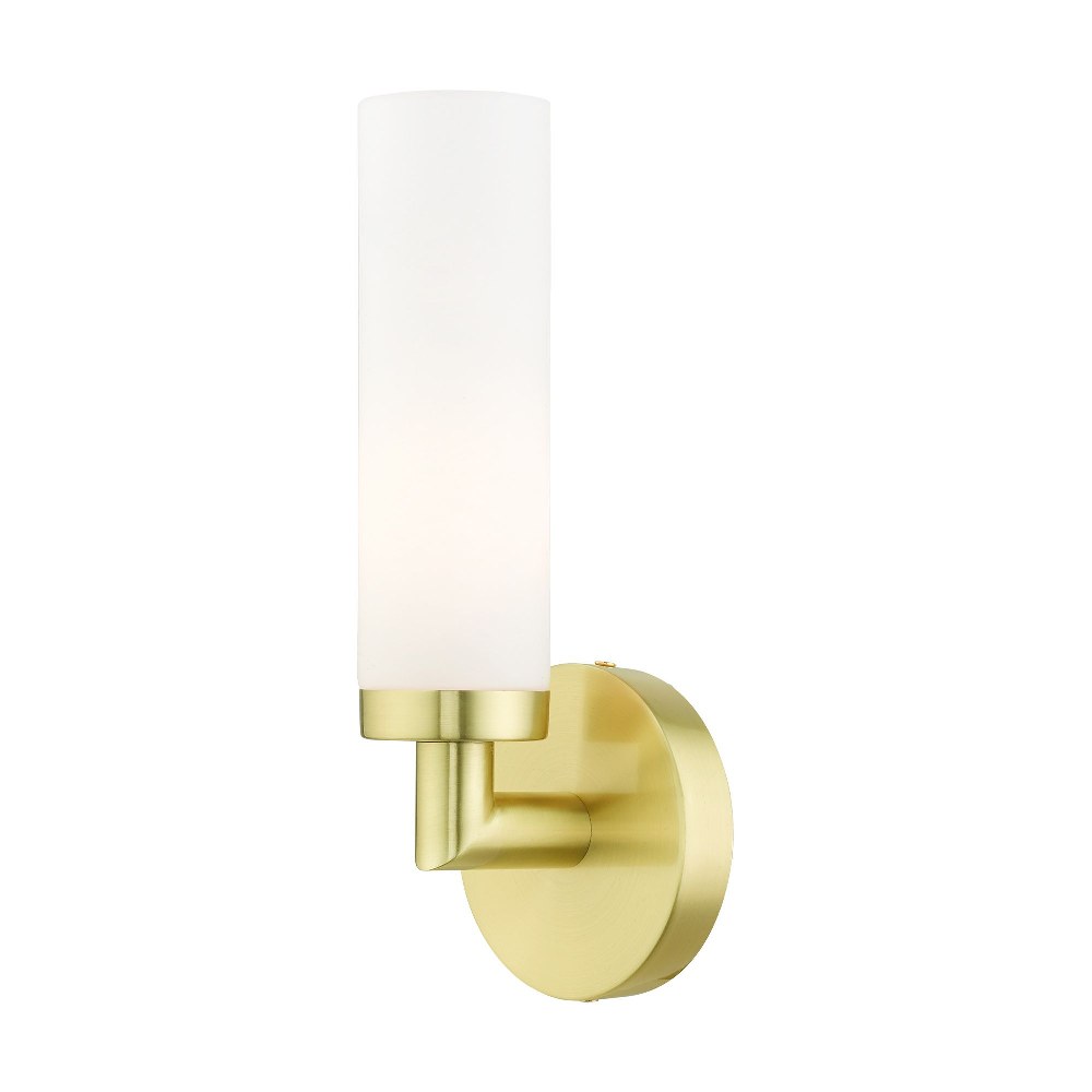 Livex Lighting-10103-12-Aero - 1 Light ADA Wall Sconce in Aero Style - 4.5 Inches wide by 11 Inches high Satin Brass Black Finish with Satin Opal White Glass