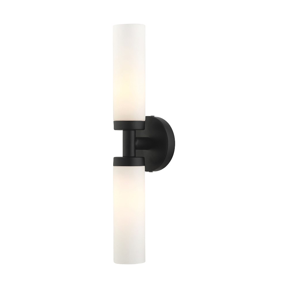 Livex Lighting-10104-04-Aero - 2 Light ADA Bath Vanity in Aero Style - 18 Inches wide by 4.25 Inches high Black Black Finish with Satin Opal White Glass