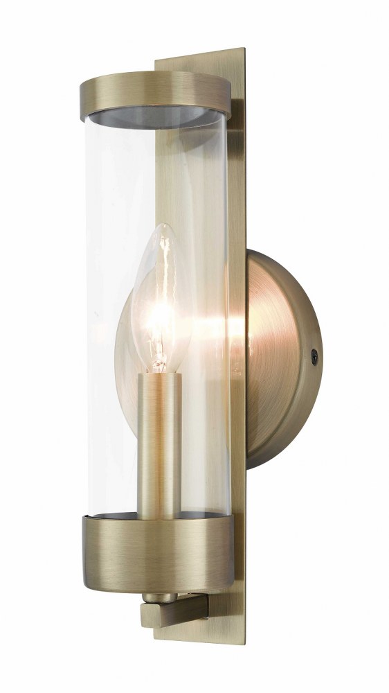Livex Lighting-10141-01-Castleton - 1 Light ADA Wall Sconce in Castleton Style - 4.75 Inches wide by 12 Inches high Antique Brass Polished Chrome Finish with Clear Glass