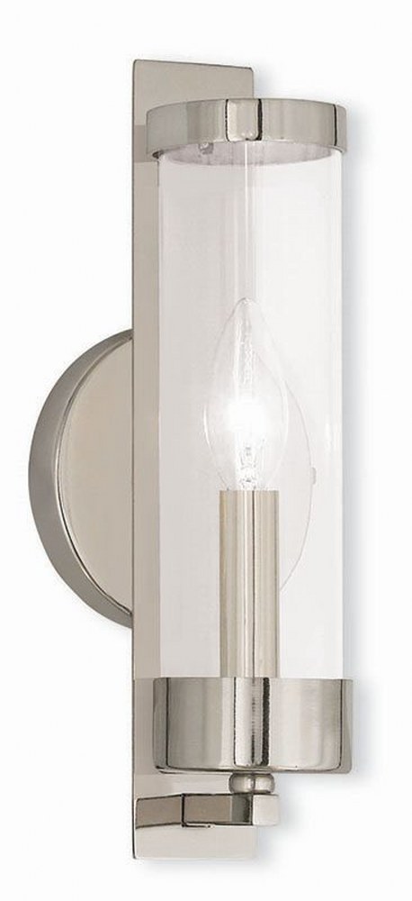 Livex Lighting-10141-35-Castleton - 1 Light ADA Wall Sconce In Transitional Style-12 Inches Tall and 4.75 Inches Wide Polished Nickel Brushed Nickel Finish with Clear Glass
