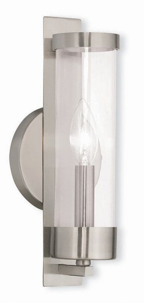 Livex Lighting-10141-91-Castleton - 1 Light ADA Wall Sconce In Transitional Style-12 Inches Tall and 4.75 Inches Wide Brushed Nickel Brushed Nickel Finish with Clear Glass