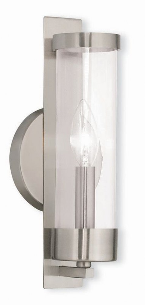 Livex Lighting-10141-91-Castleton - 1 Light ADA Wall Sconce In Transitional Style-12 Inches Tall and 4.75 Inches Wide Brushed Nickel  Brushed Nickel Finish with Clear Glass