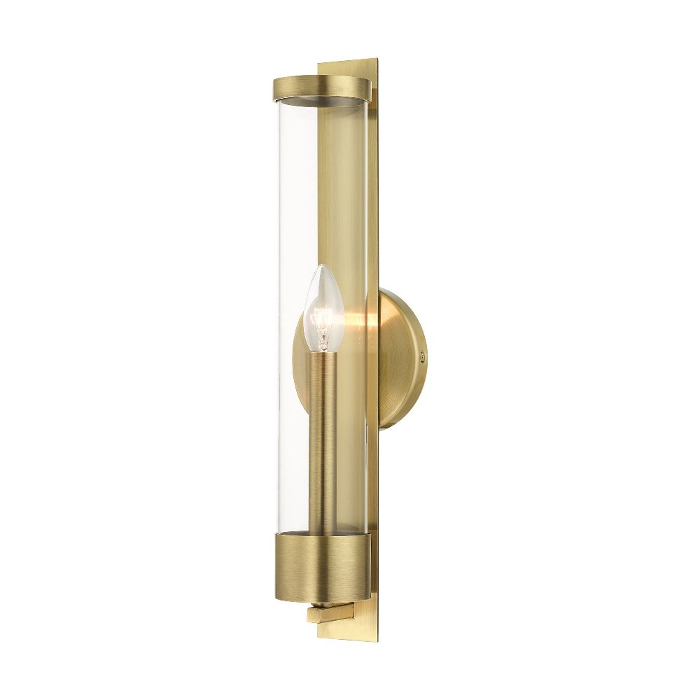 Livex Lighting-10142-01-Castleton - 1 Light Tall ADA Wall Sconce In Transitional Style-18 Inches Tall and 4.75 Inches Wide Antique Brass Antique Brass Finish with Clear Glass