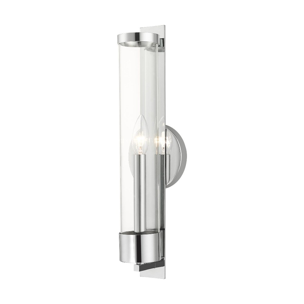 Livex Lighting-10142-05-Castleton - 1 Light Tall ADA Wall Sconce In Transitional Style-18 Inches Tall and 4.75 Inches Wide Polished Chrome Antique Brass Finish with Clear Glass