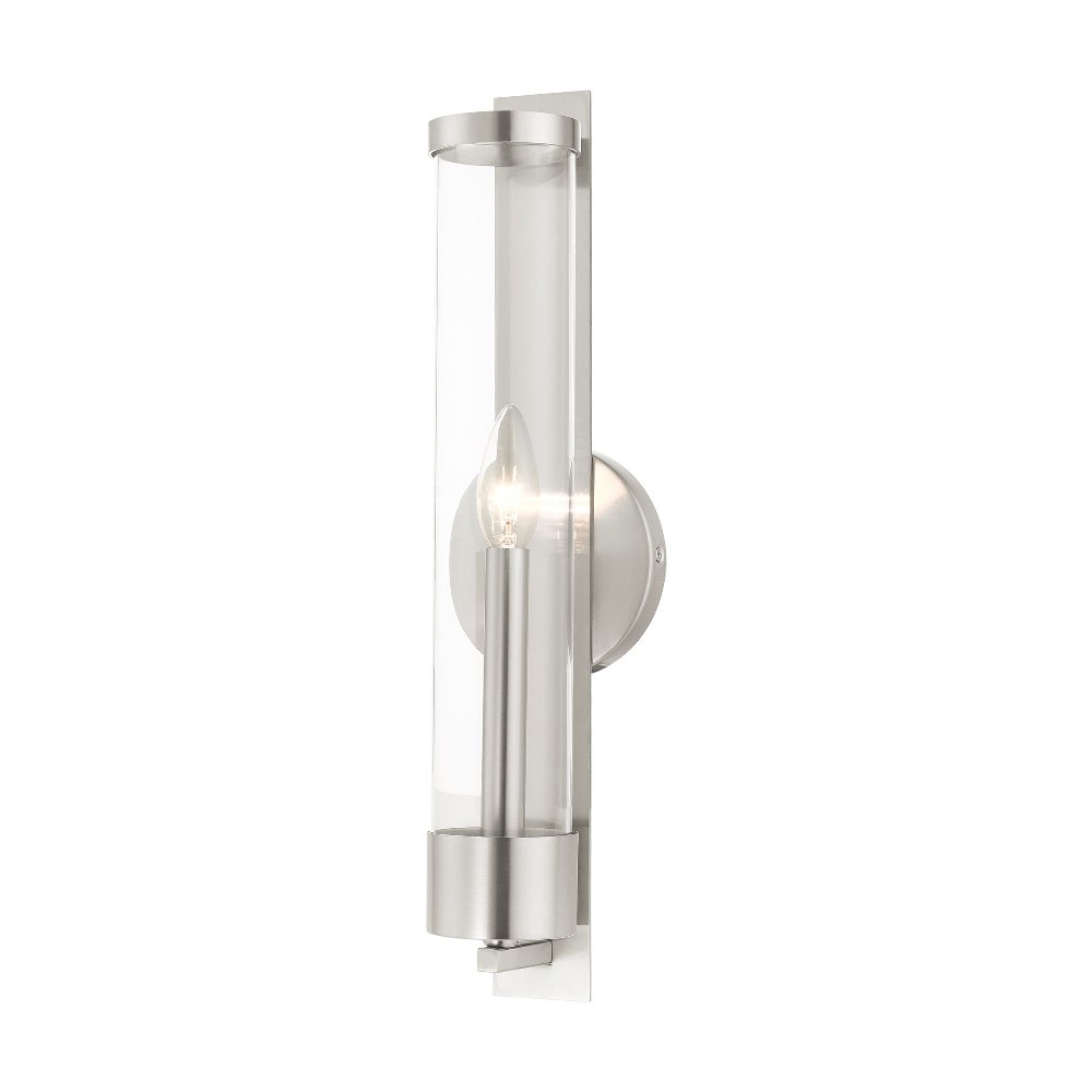 Livex Lighting-10142-91-Castleton - 1 Light Tall ADA Wall Sconce In Transitional Style-18 Inches Tall and 4.75 Inches Wide Brushed Nickel Antique Brass Finish with Clear Glass