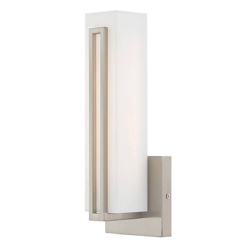 Livex Lighting-10190-91-Fulton - 10W LED ADA Wall Sconce in Fulton Style - 4.38 Inches wide by 12 Inches high Brushed Nickel Polished Chrome Finish with Satin White Acrylic Shade