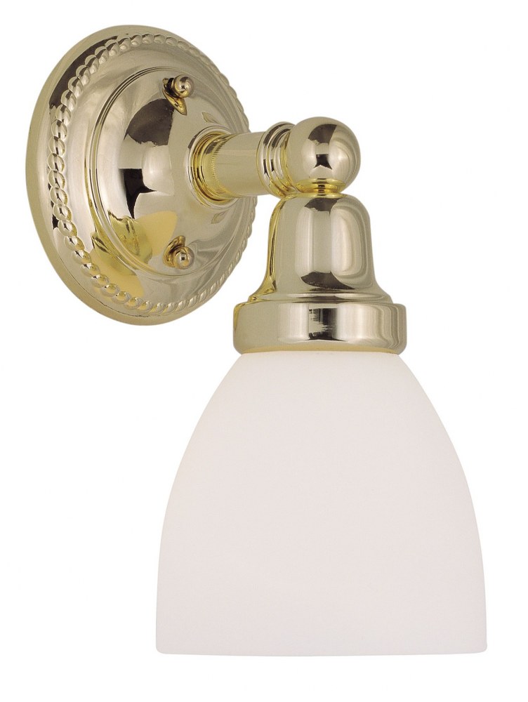 Livex Lighting-1021-02-Classic - 1 Light Bath Vanity in Classic Style - 6 Inches wide by 10 Inches high Polished Brass Antique Brass Finish with Satin Opal White Glass