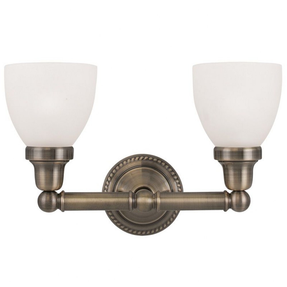 Livex Lighting-1022-01-Classic - 2 Light Bath Vanity in Classic Style - 15.5 Inches wide by 10 Inches high Antique Brass Antique Brass Finish with Satin Opal White Glass