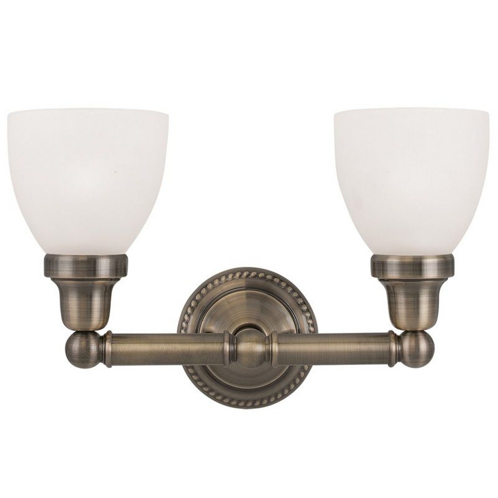 Livex Lighting-1022-01-Classic - 2 Light Bath Vanity in Classic Style - 15.5 Inches wide by 10 Inches high Antique Brass  Antique Brass Finish with Satin Opal White Glass