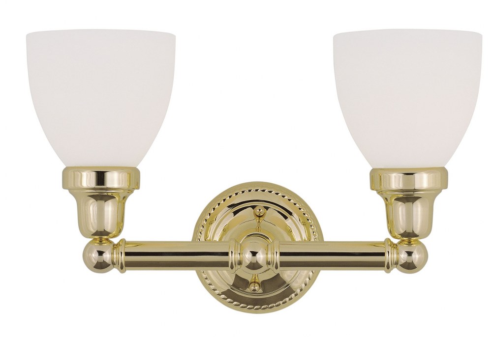 Livex Lighting-1022-02-Classic - 2 Light Bath Vanity in Classic Style - 15.5 Inches wide by 10 Inches high Polished Brass  Antique Brass Finish with Satin Opal White Glass