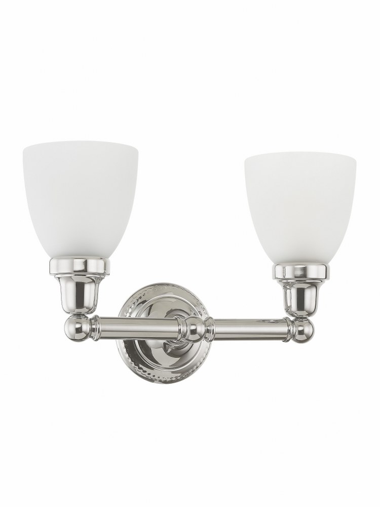 Livex Lighting-1022-05-Classic - 2 Light Bath Vanity in Classic Style - 15.5 Inches wide by 10 Inches high Polished Chrome Antique Brass Finish with Satin Opal White Glass