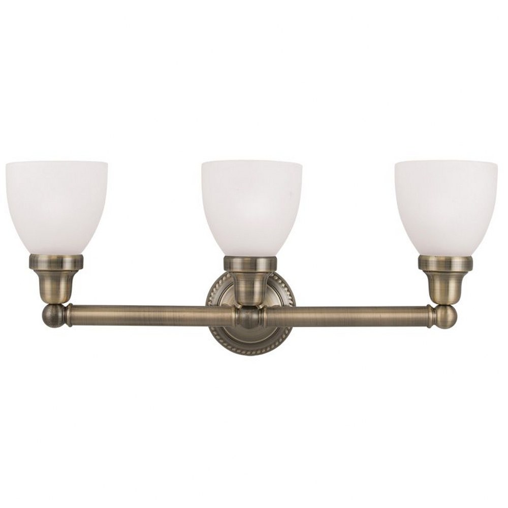 Livex Lighting-1023-01-Classic - 3 Light Bath Vanity in Classic Style - 23.75 Inches wide by 10 Inches high Antique Brass Antique Brass Finish with Satin Opal White Glass