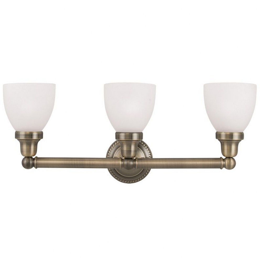 Livex Lighting-1023-01-Classic - 3 Light Bath Vanity in Classic Style - 23.75 Inches wide by 10 Inches high Antique Brass  Antique Brass Finish with Satin Opal White Glass