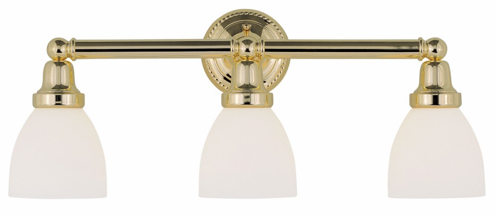 Livex Lighting-1023-02-Classic - 3 Light Bath Vanity in Classic Style - 23.75 Inches wide by 10 Inches high Polished Brass Antique Brass Finish with Satin Opal White Glass