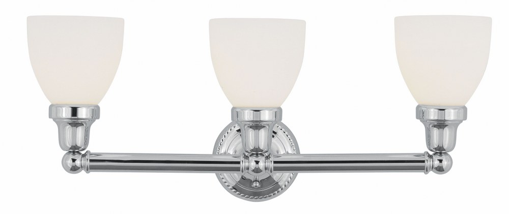 Livex Lighting-1023-05-Classic - 3 Light Bath Vanity in Classic Style - 23.75 Inches wide by 10 Inches high Polished Chrome Antique Brass Finish with Satin Opal White Glass
