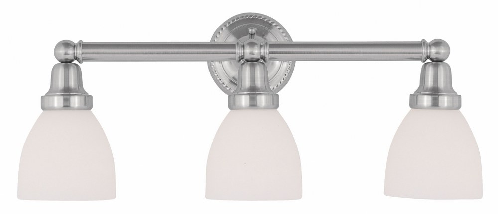 Livex Lighting-1023-91-Classic - 3 Light Bath Vanity in Classic Style - 23.75 Inches wide by 10 Inches high Brushed Nickel Antique Brass Finish with Satin Opal White Glass