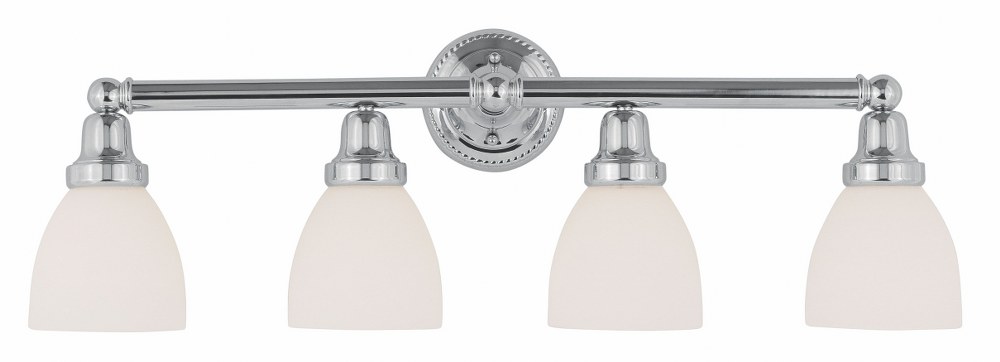 Livex Lighting-1024-05-Classic - 4 Light Bath Vanity in Classic Style - 30 Inches wide by 10 Inches high Polished Chrome Polished Chrome Finish with Satin Opal White Glass