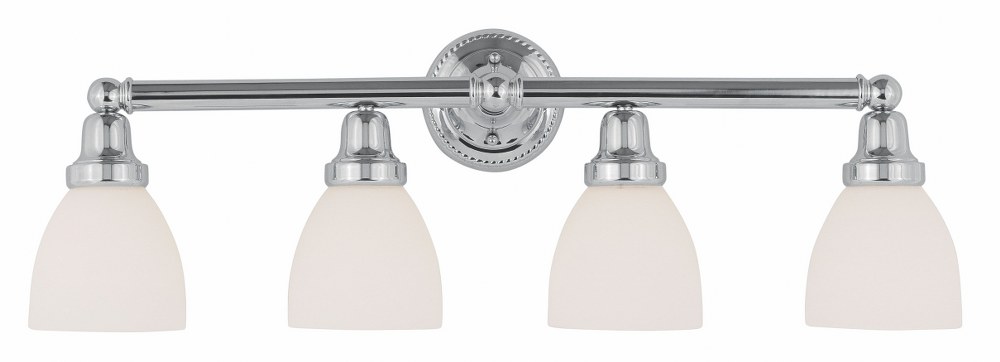 Livex Lighting-1024-05-Classic - 4 Light Bath Vanity in Classic Style - 30 Inches wide by 10 Inches high Polished Chrome  Polished Chrome Finish with Satin Opal White Glass