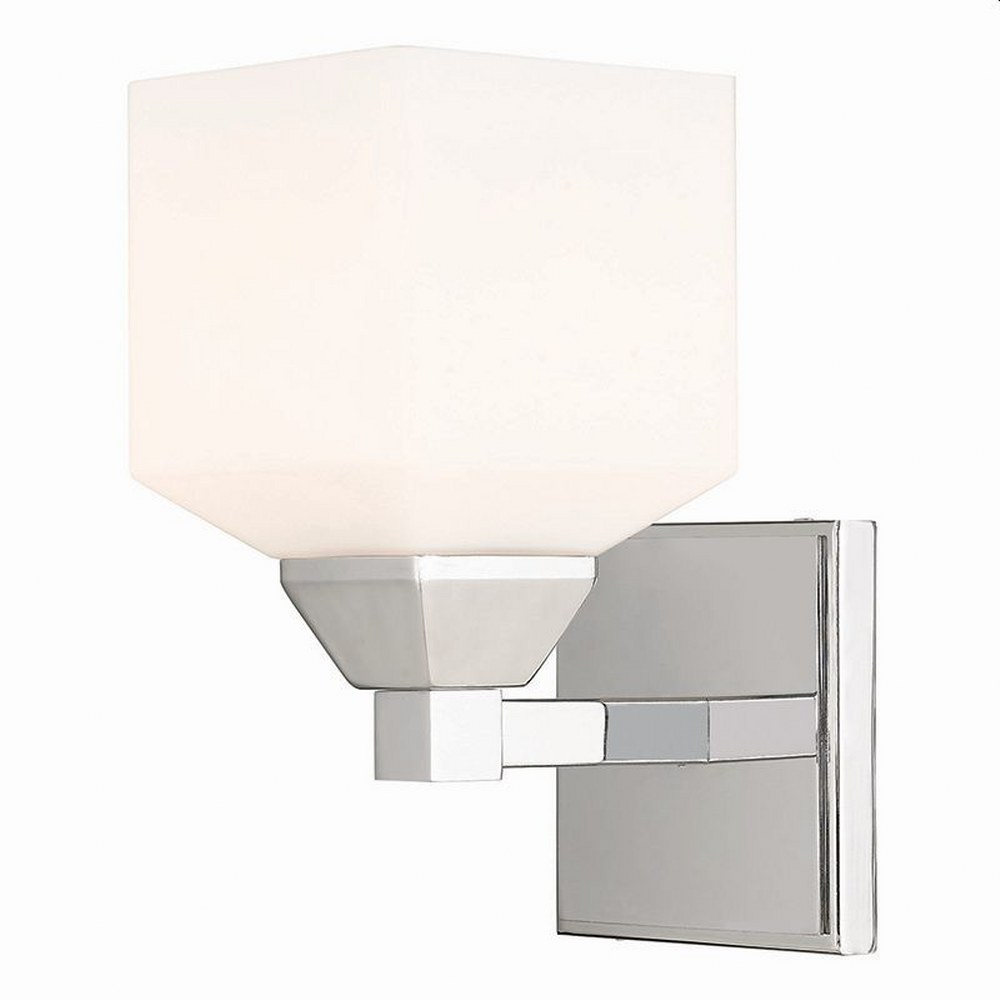 Livex Lighting-10281-05-Aragon - 1 Light Wall Sconce in Aragon Style - 4.75 Inches wide by 9.5 Inches high Polished Chrome Polished Chrome Finish with Satin Opal White Glass